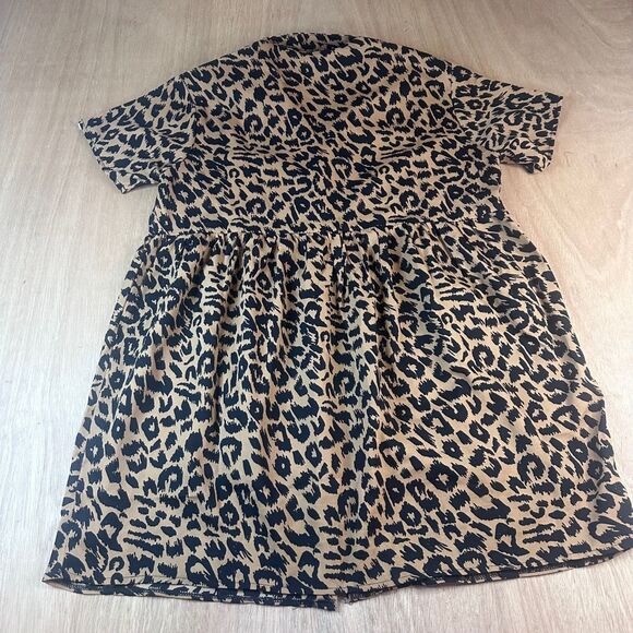 Missguided Leopard Print Mini Dress US 2 Short Sleeve V-Neck Smock Style - Picture 2 of 3